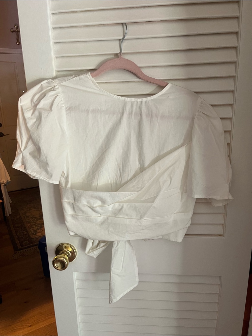 Women's White Puff Sleeve Wrap Top
